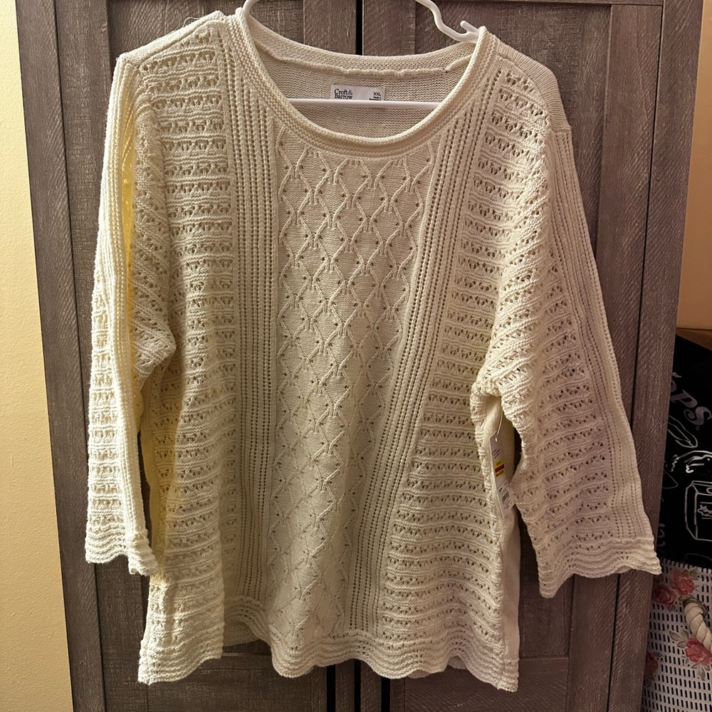 Croft & Barrow Cream Crew Neck Sweater with Textured Knit
